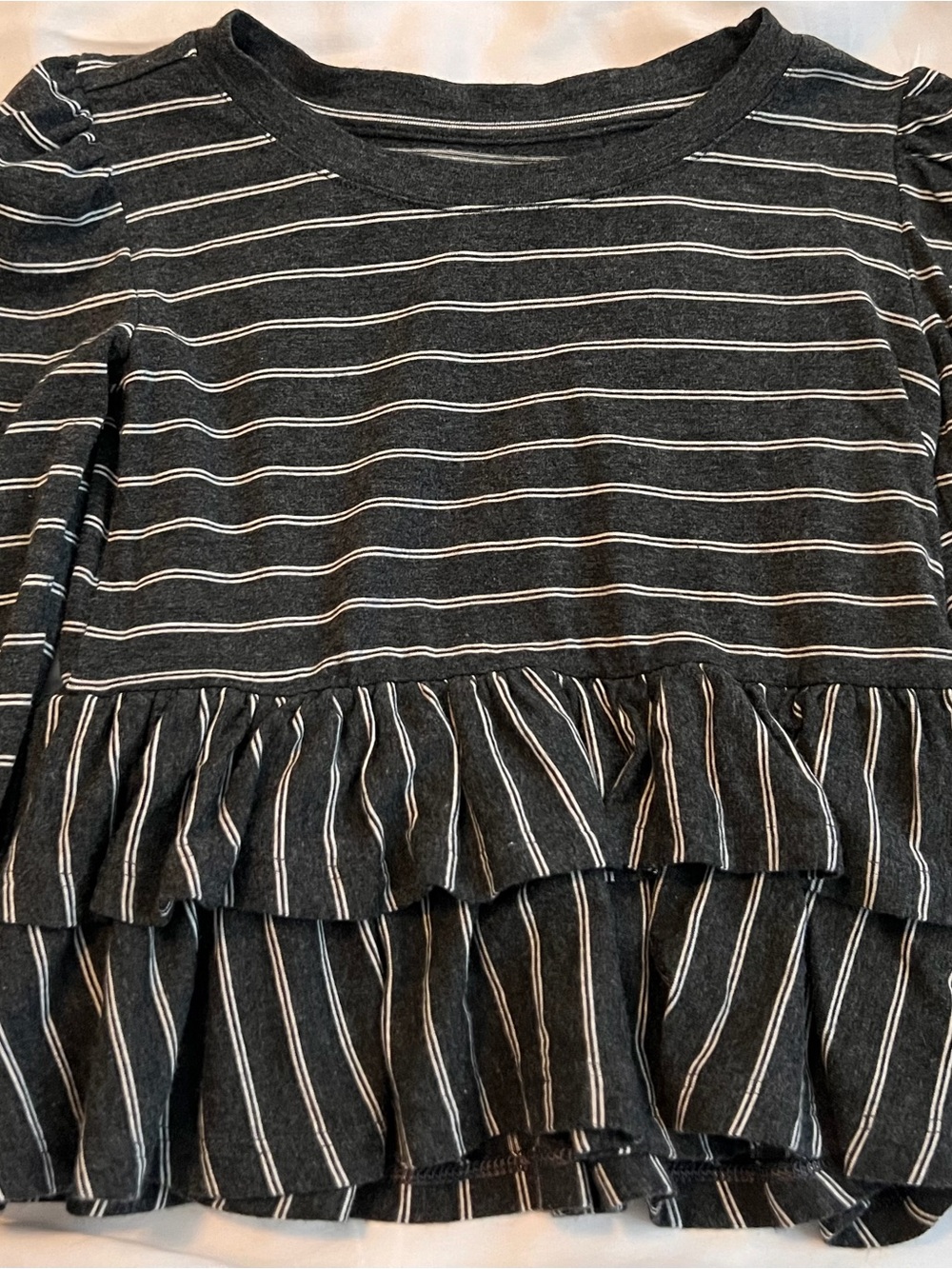 Little Sleepies Heather Black Stripes Tiered Peplum Top 2T